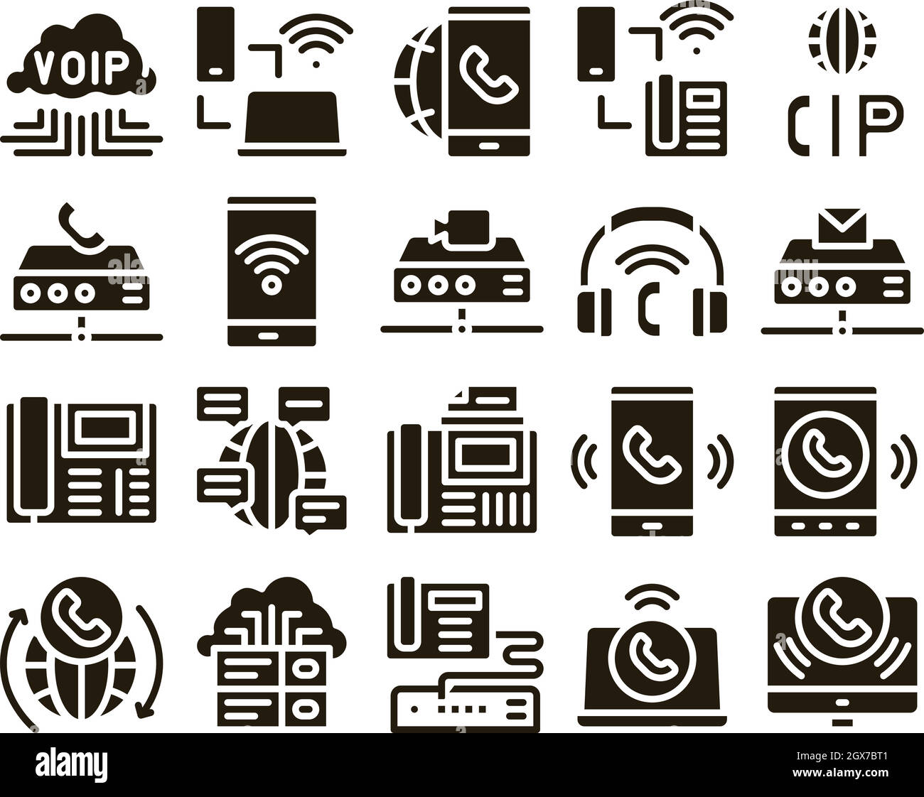Voip Calling System Glyph Set Vector Stock Vektor