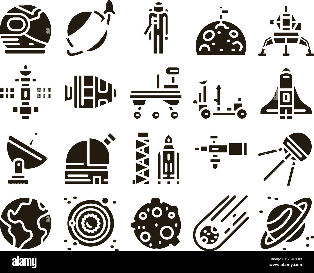 Astronaut Equipment Glyph Set Vector Stock Vektor
