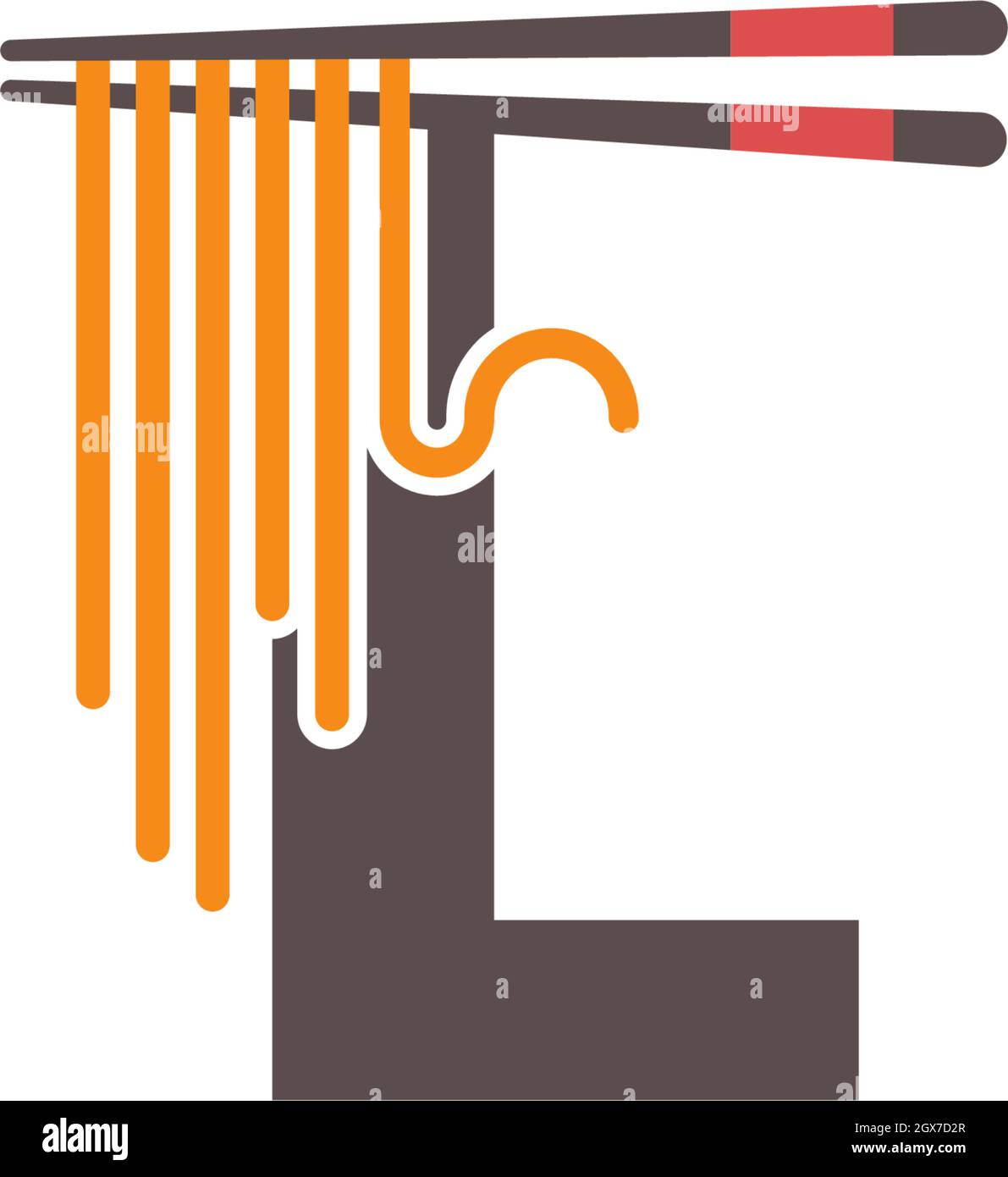 Buchstabe L mit Essstäbchen und Noodle Icon Logo Designvorlage Stock Vektor
