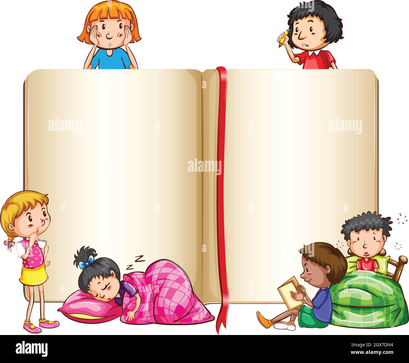 Leeres Buch und schlafende Kinder Stock Vektor