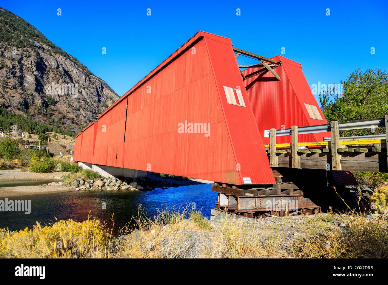 Die Ashnola No. 1 Eisenbahnbrücke mit einer Länge von 135 Metern über den Similkameen River in British Columbia wurde 1907 fertiggestellt und 1926 mit dem neu aufgebaut Stockfoto