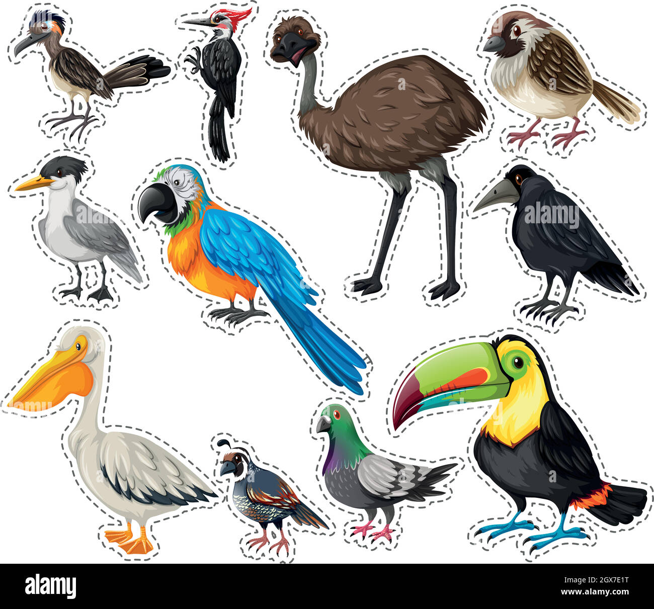 Sticker Set mit vielen Vögeln Stock Vektor