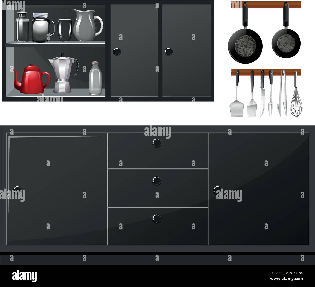 Küchengeräte in schwarzer Farbe Stock Vektor