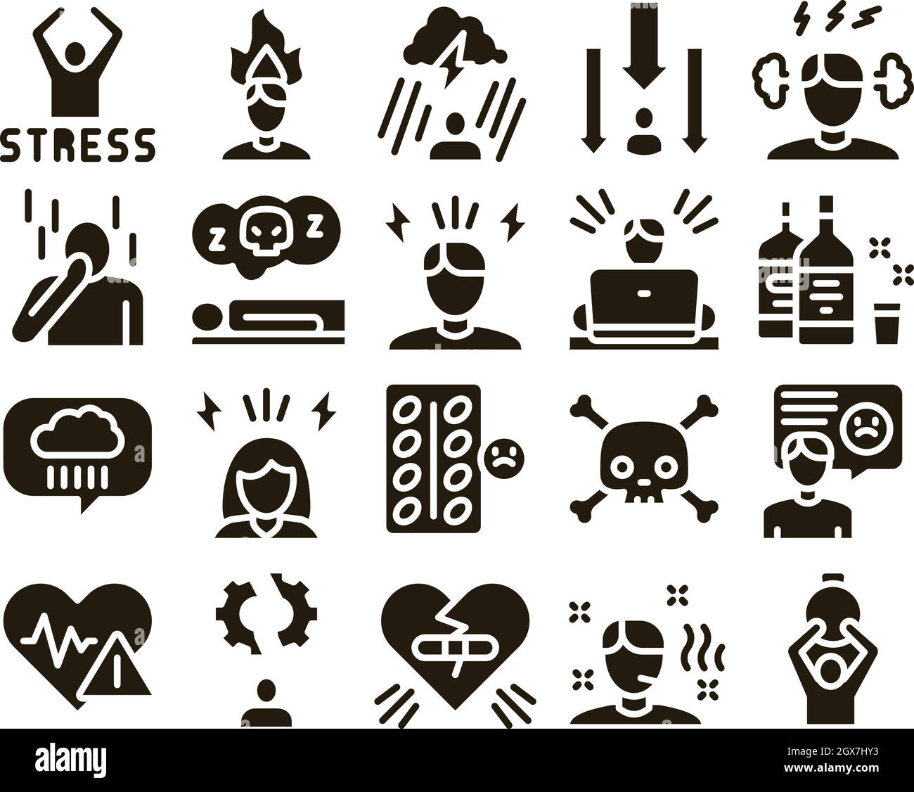 Stress Und Depression Glyph Set Vector Stock Vektor