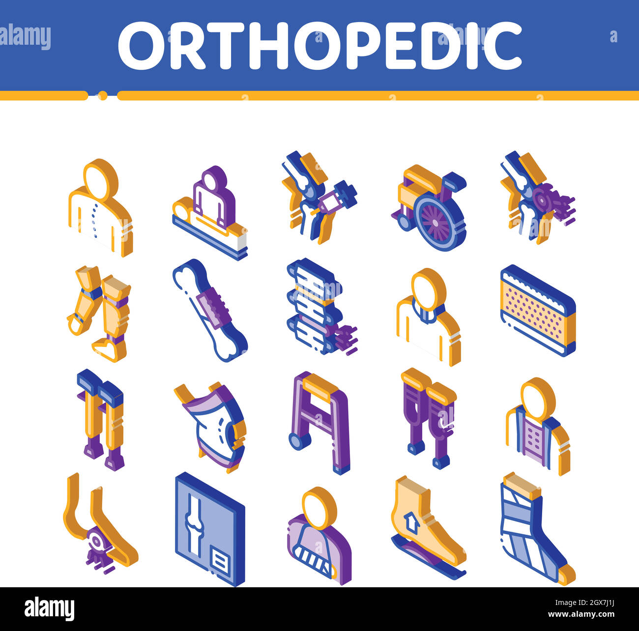 Orthopädische Isometrische Symbole Set Vector Stock Vektor