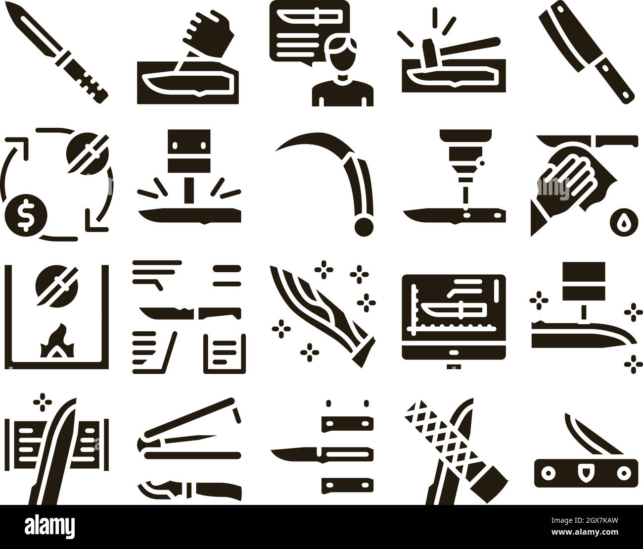 Messer Herstellung Utensil Glyph Set Vector Stock Vektor