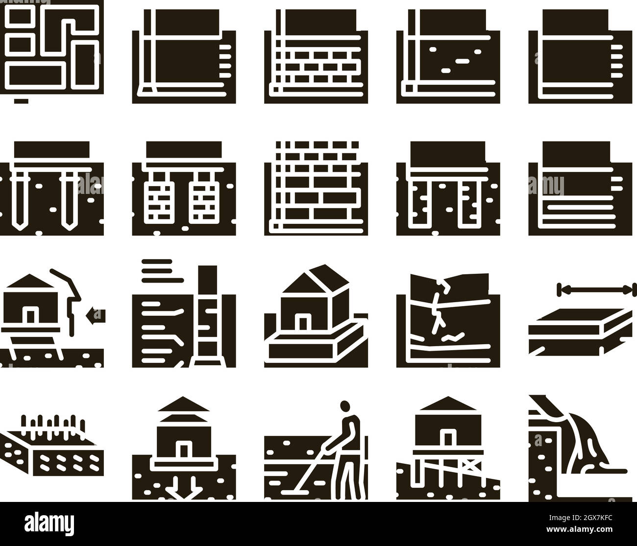 House Foundation Base Glyph Set Vector Stock Vektor