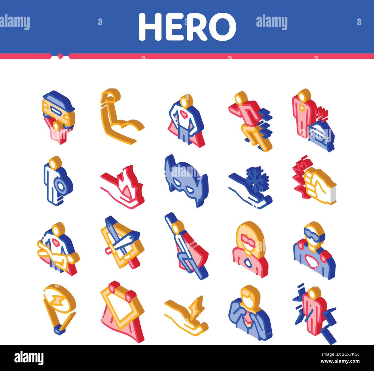 Super Hero Isometric Elements Icons Set Vector Stock Vektor