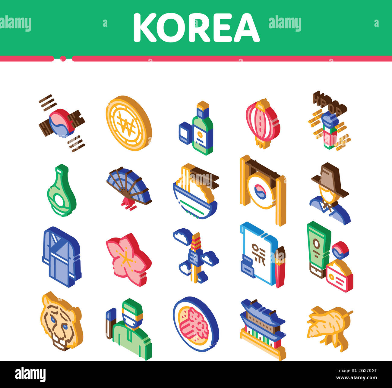 Korea Traditional Isometric Icons Set Vector Stock Vektor