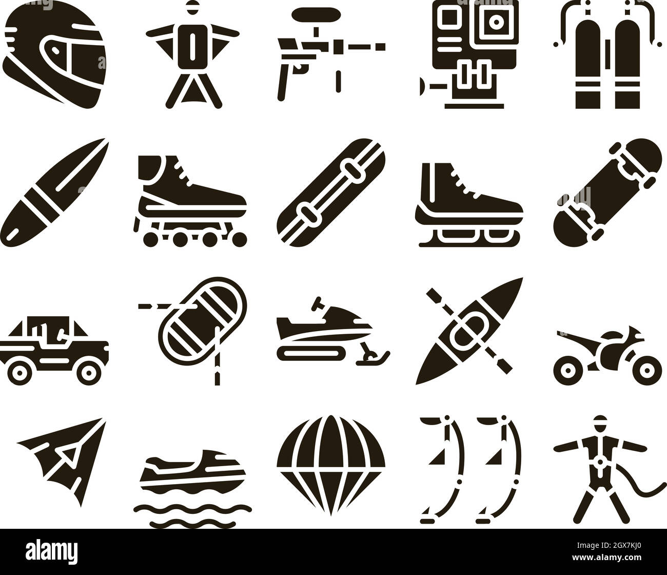 Extreme Sport Aktivität Glyphen Set Vector Stock Vektor