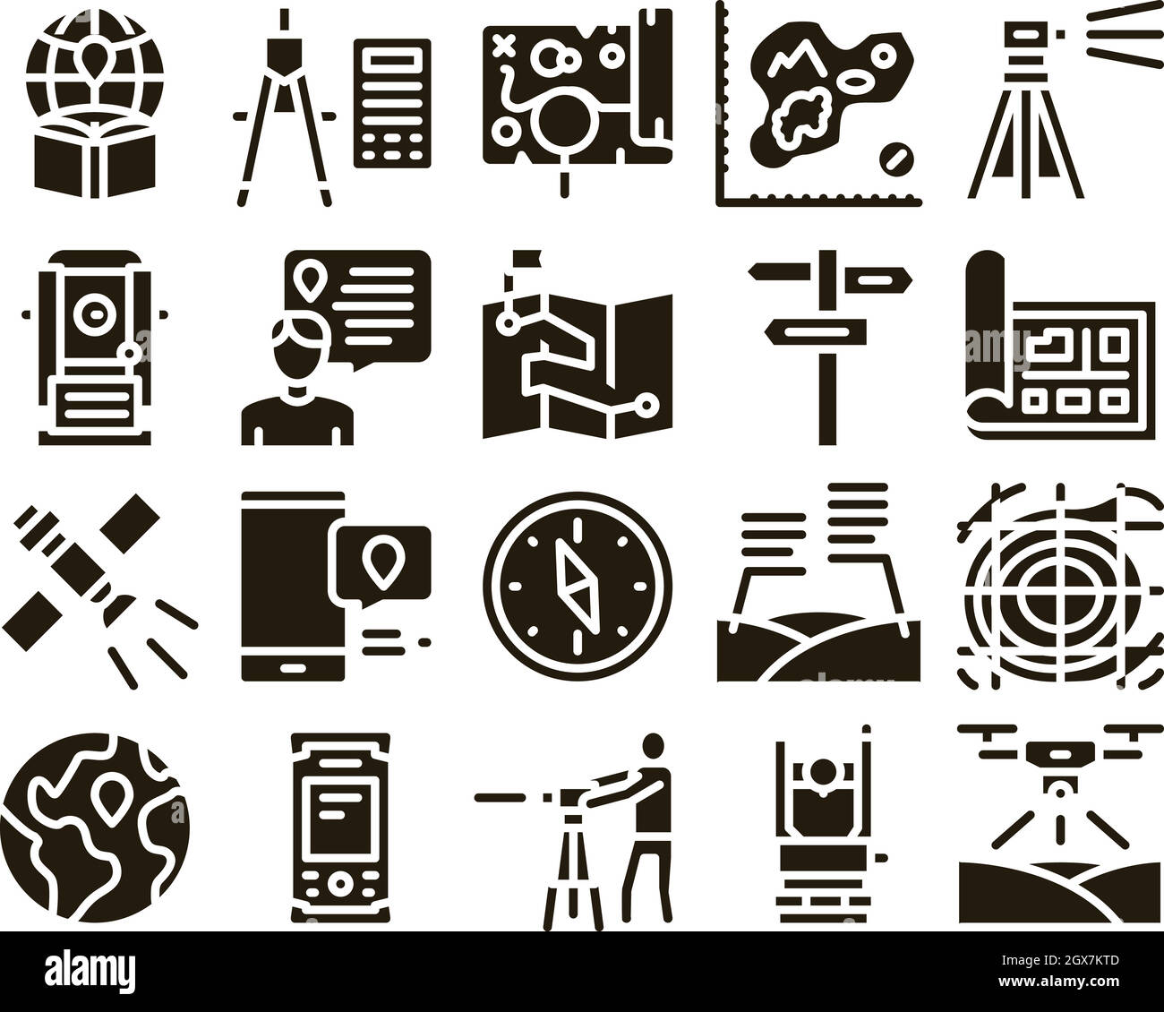 Topographie Forschung Glyph Set Vektor Stock Vektor