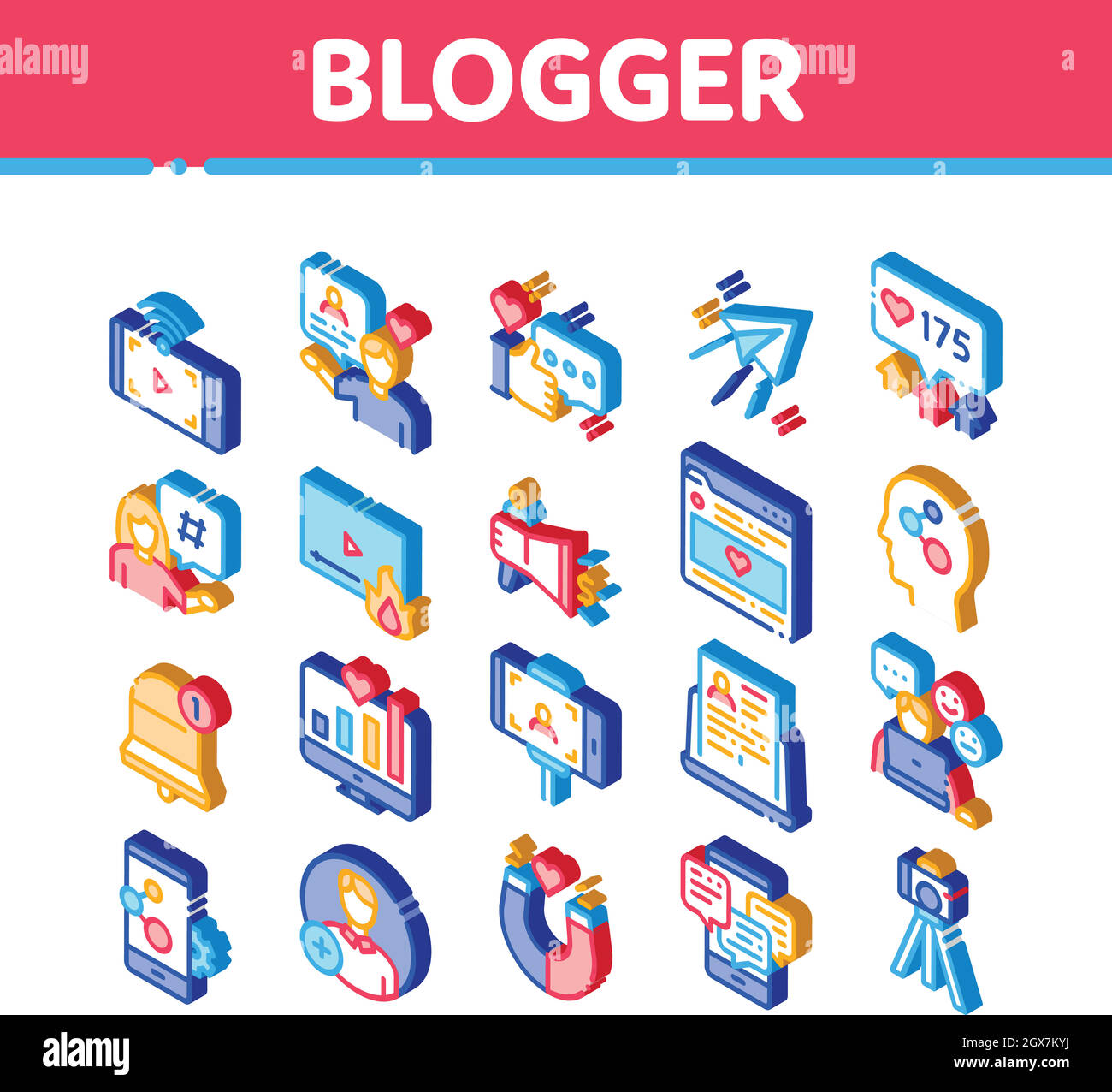 Blogger Internet Social Channel Icons Set Vector Stock Vektor