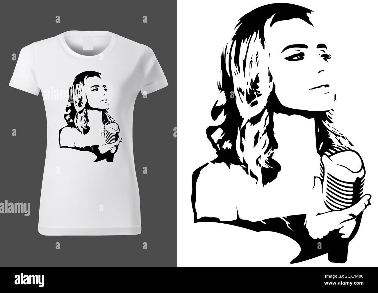 T-Shirt Design mit schwarzer Skizze mit Sänger Stock Vektor