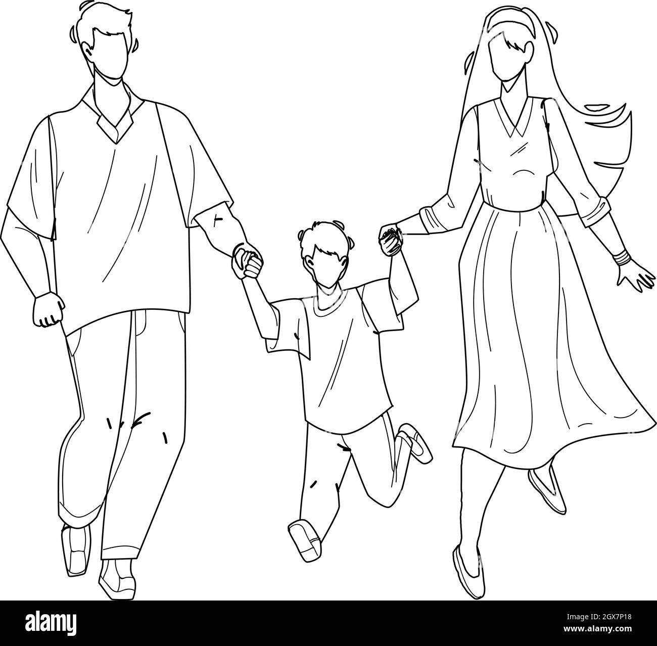 Gesunde Familie Gemeinsam Spazieren Outdoor Vektor Illustration Stock Vektor