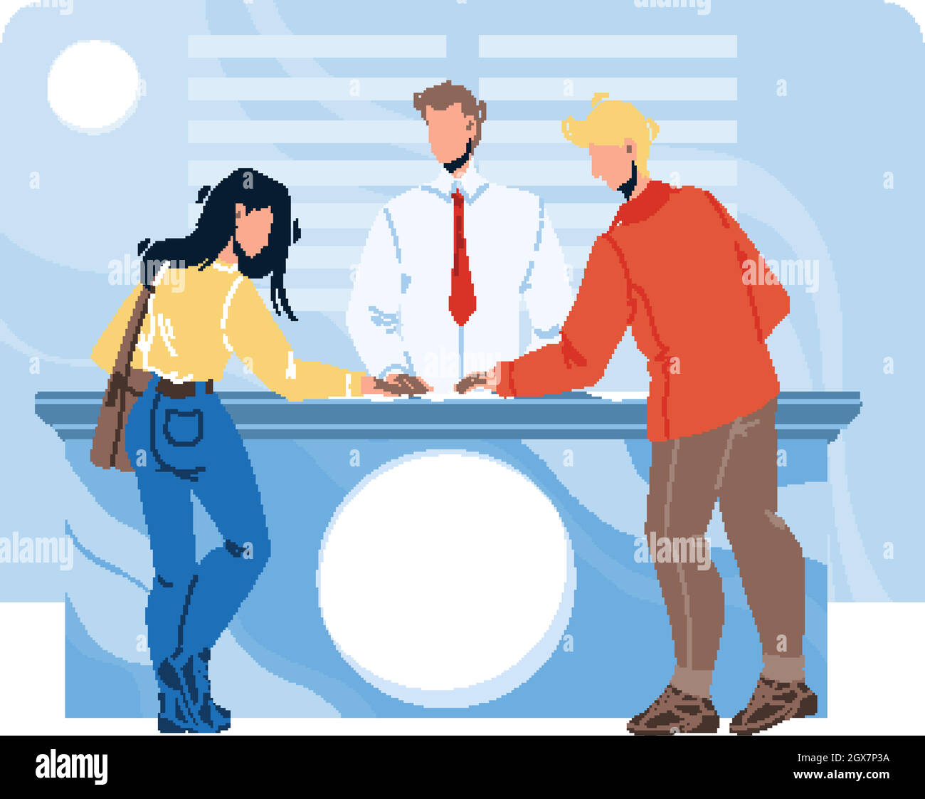Besucher Des Expo Centers Kommunizieren Mit Mitarbeitern Vector Stock Vektor