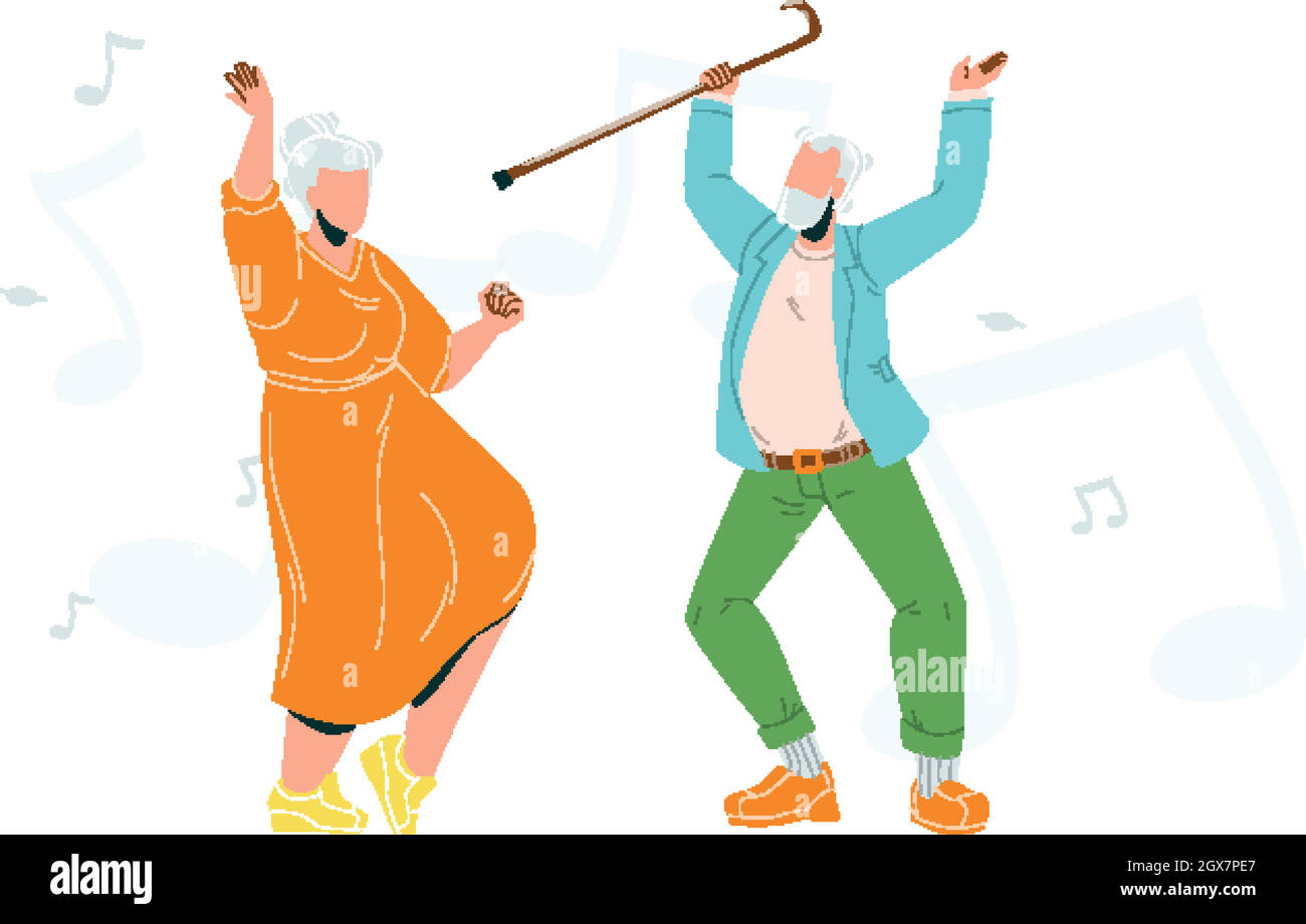Ältere Paar Tanzen Lifestyle Ruhestand Vektor Illustration Stock Vektor