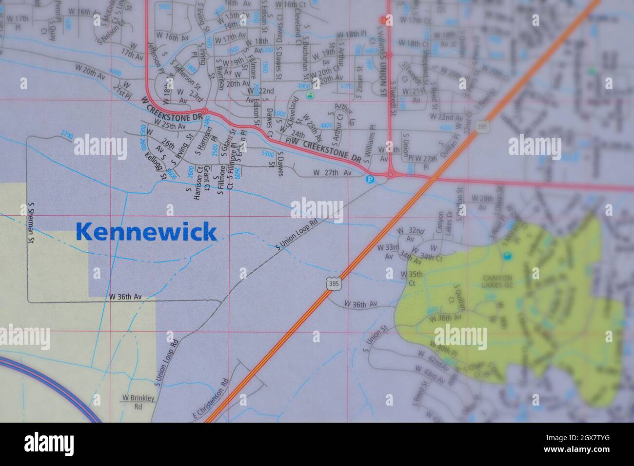 Karte der Stadt Kennewick, Washington Stockfoto