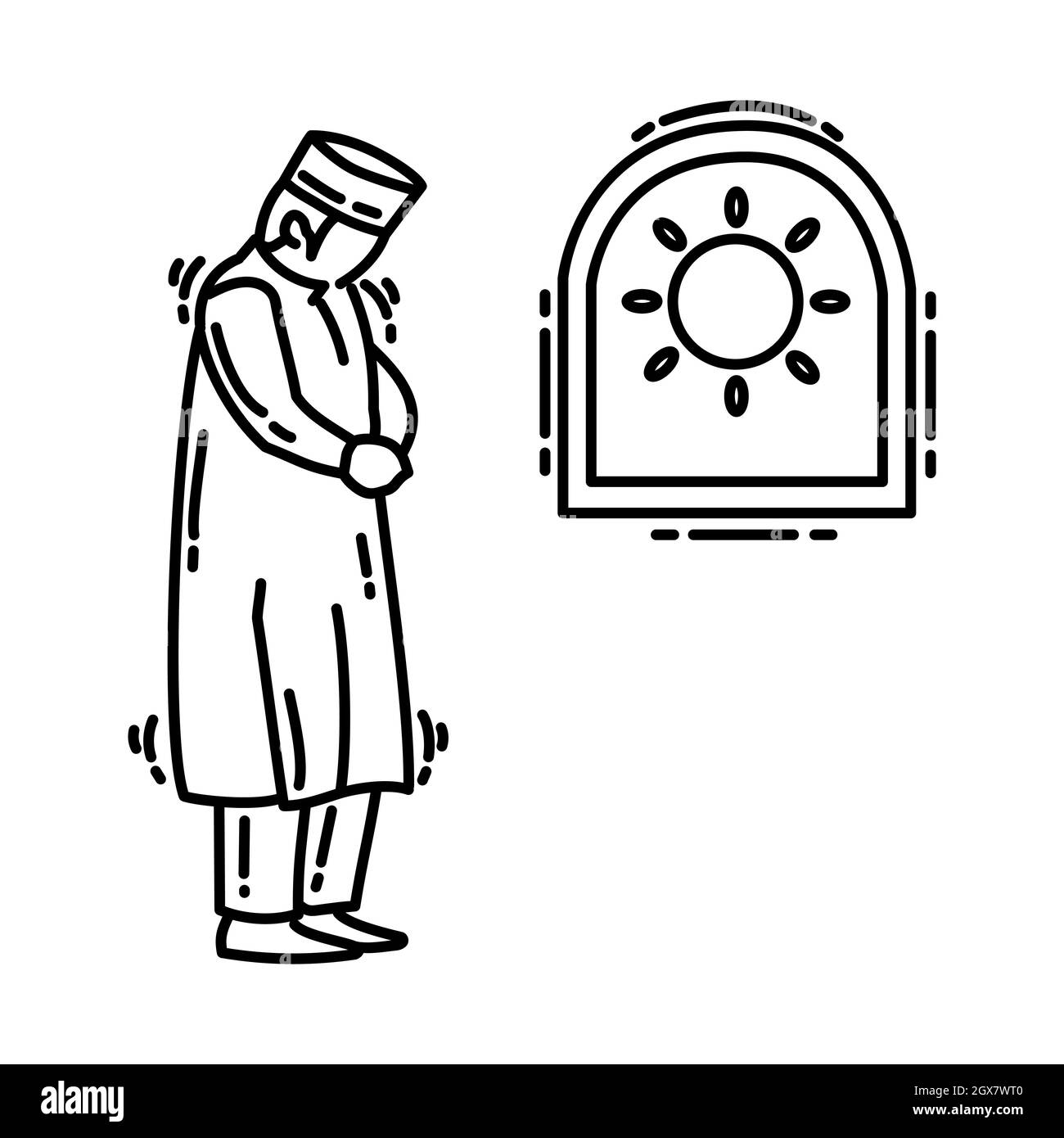 Dhuhur Gebet ist Teil der muslimischen Anbetung Aktivität Handgezeichnete Icon Set Vektor. Stock Vektor