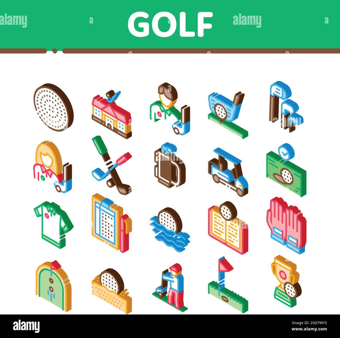 Golf Game Equipment Isometrische Symbole Set Vektor Stock Vektor