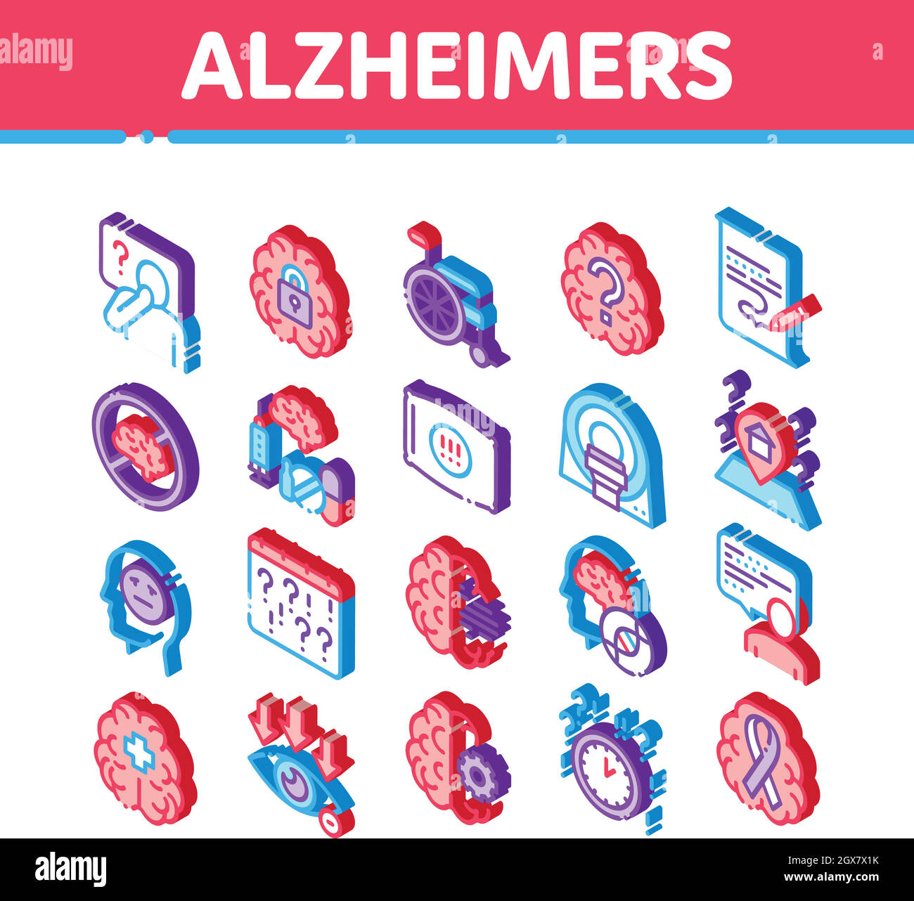 Alzheimer-Krankheit Isometrische Symbole Set Vektor Stock Vektor