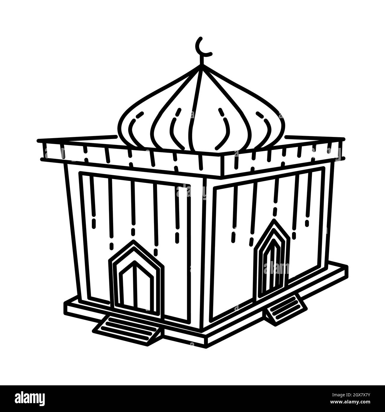 Moschee ist Teil der muslimischen Anbetung Aktivität Handgezeichnete Icon Set Vektor. Stock Vektor