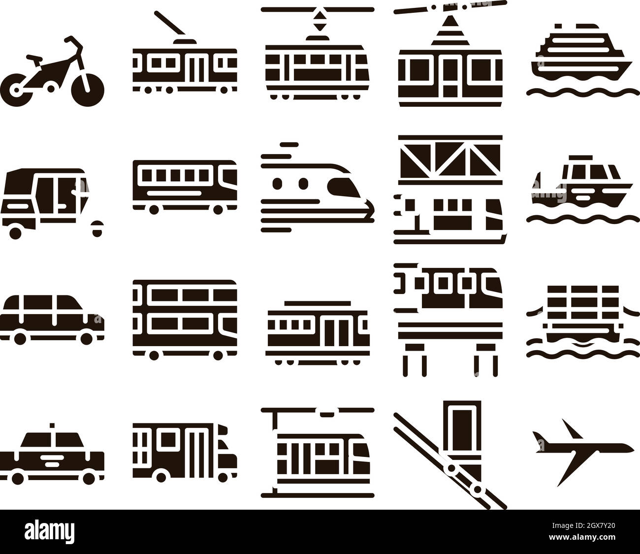 Symbole Für Die Vektorlinie Für Öffentliche Verkehrsmittel Stock Vektor