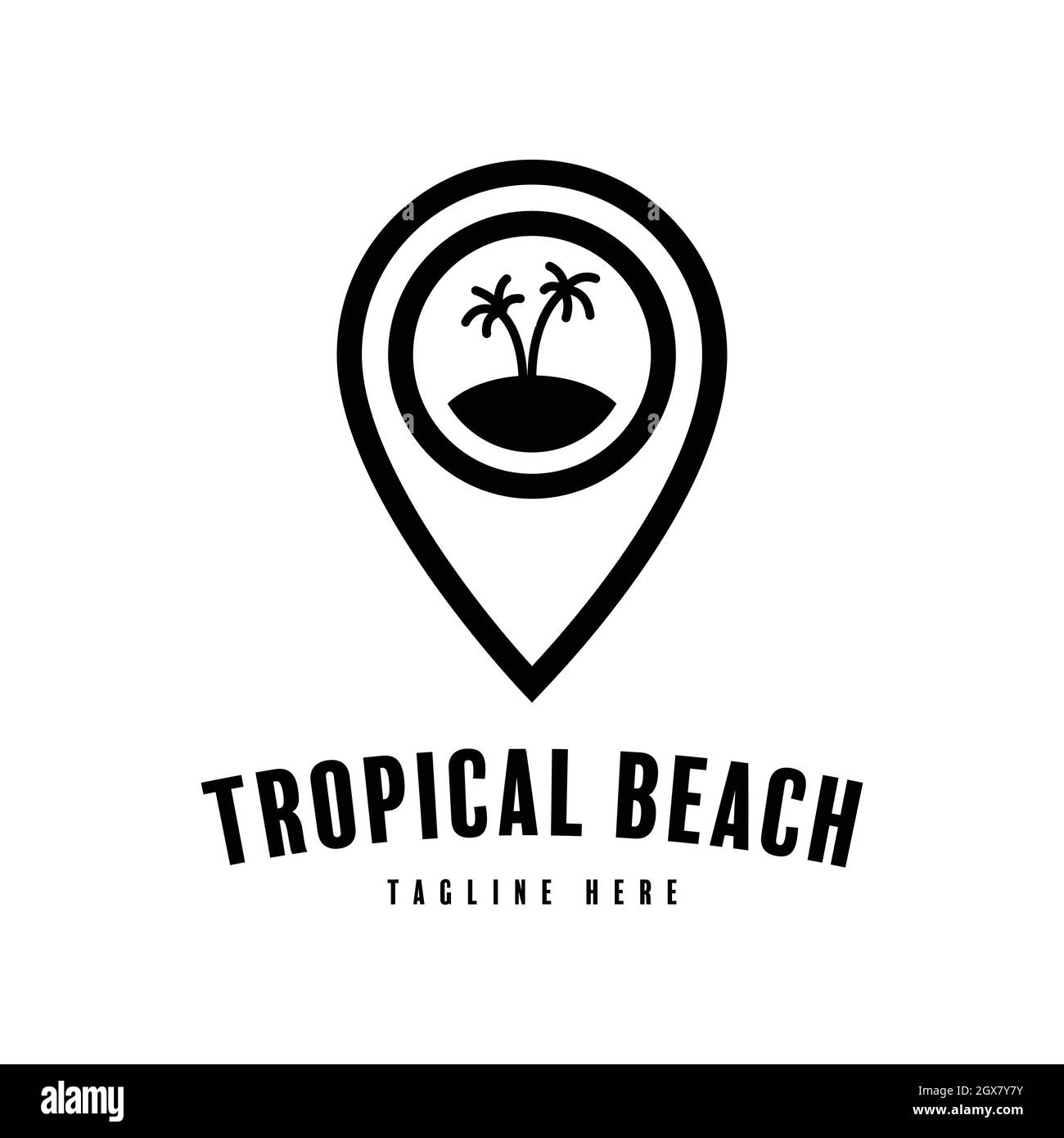 Tropical Island Pointer Logo. Positionierung Pin Silhouette Design für tropischen Strand Karte Stock Vektor