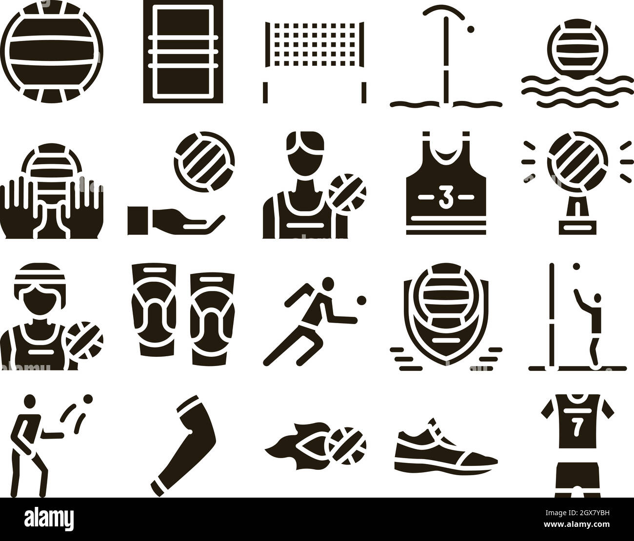 Volleyball Sport Spiel Glyph Set Vektor Stock Vektor