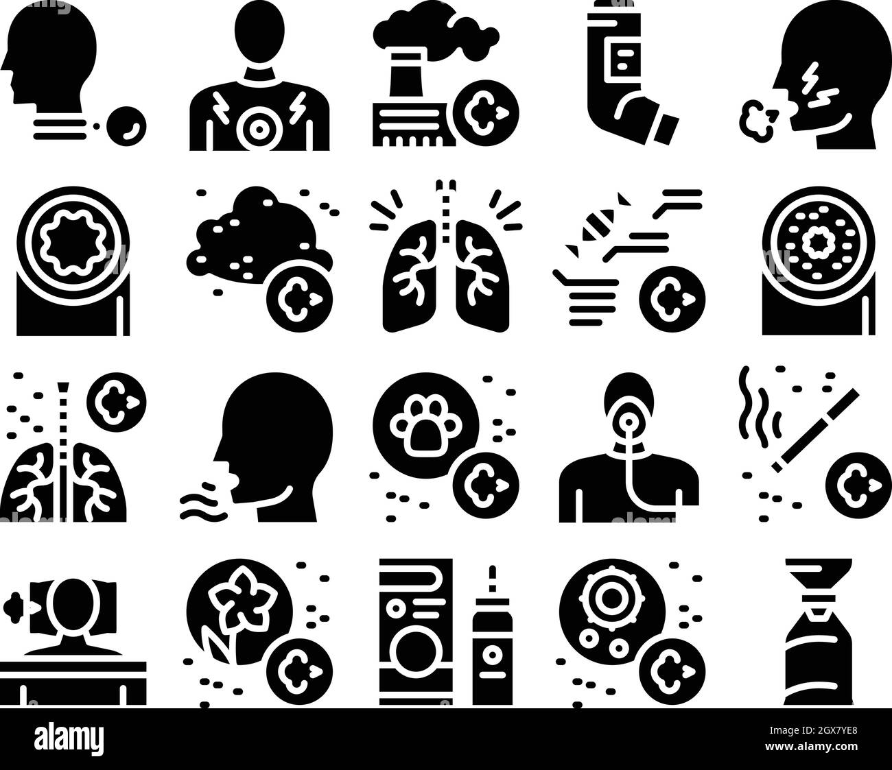 Asthma Krank Allergen Glyph Set Vektor Illustration Stock Vektor