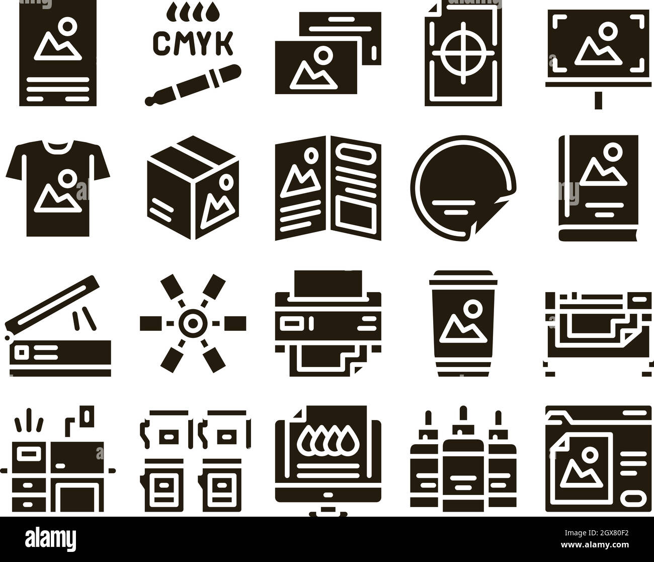 Symbole Für Polygrafiedruck-Service Vektor Festlegen Stock Vektor