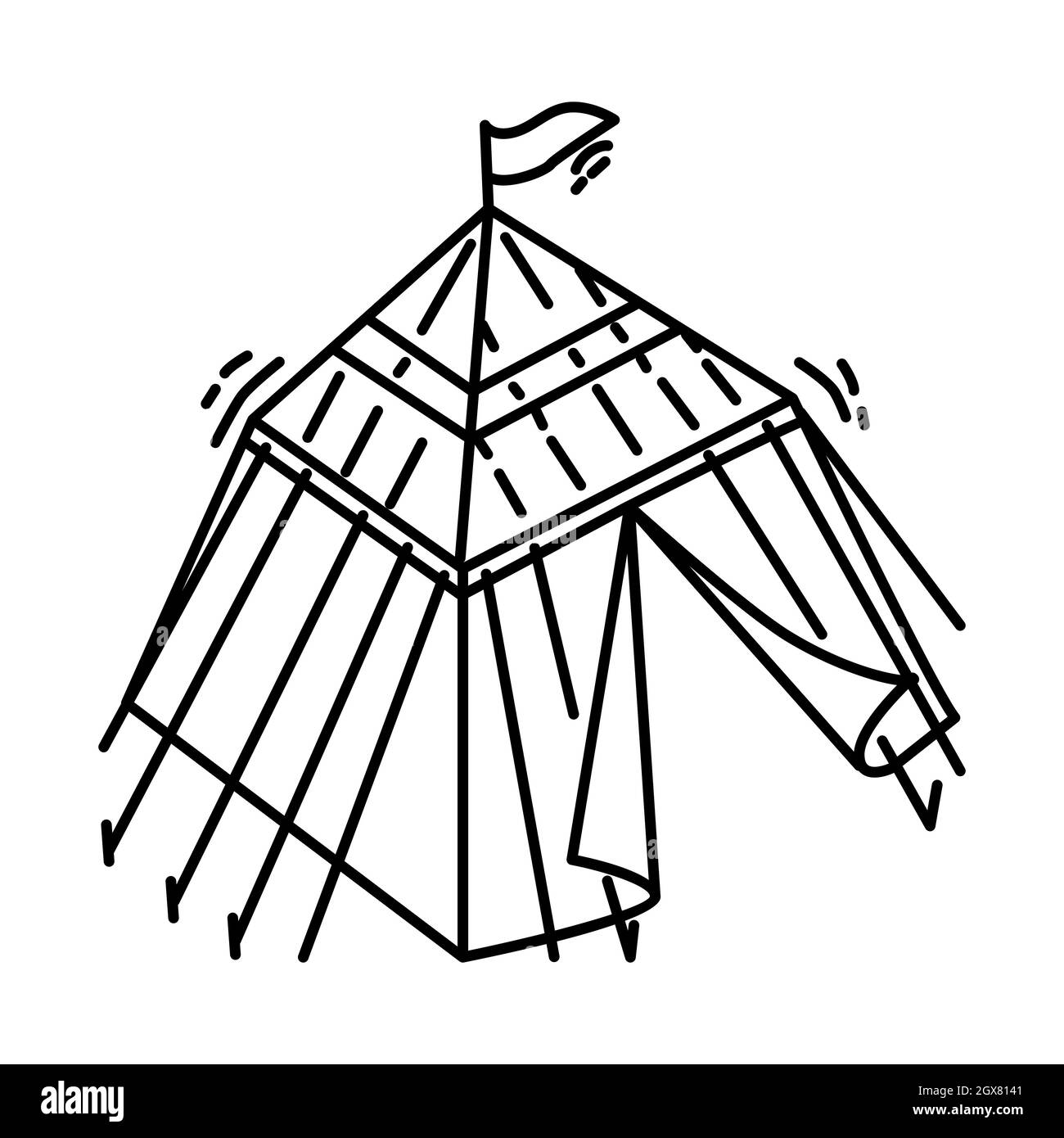 Islamische Geschichte war Zelt Teil der muslimischen historischen Objekte handgezeichnete Ikone Set Vektor. Stock Vektor