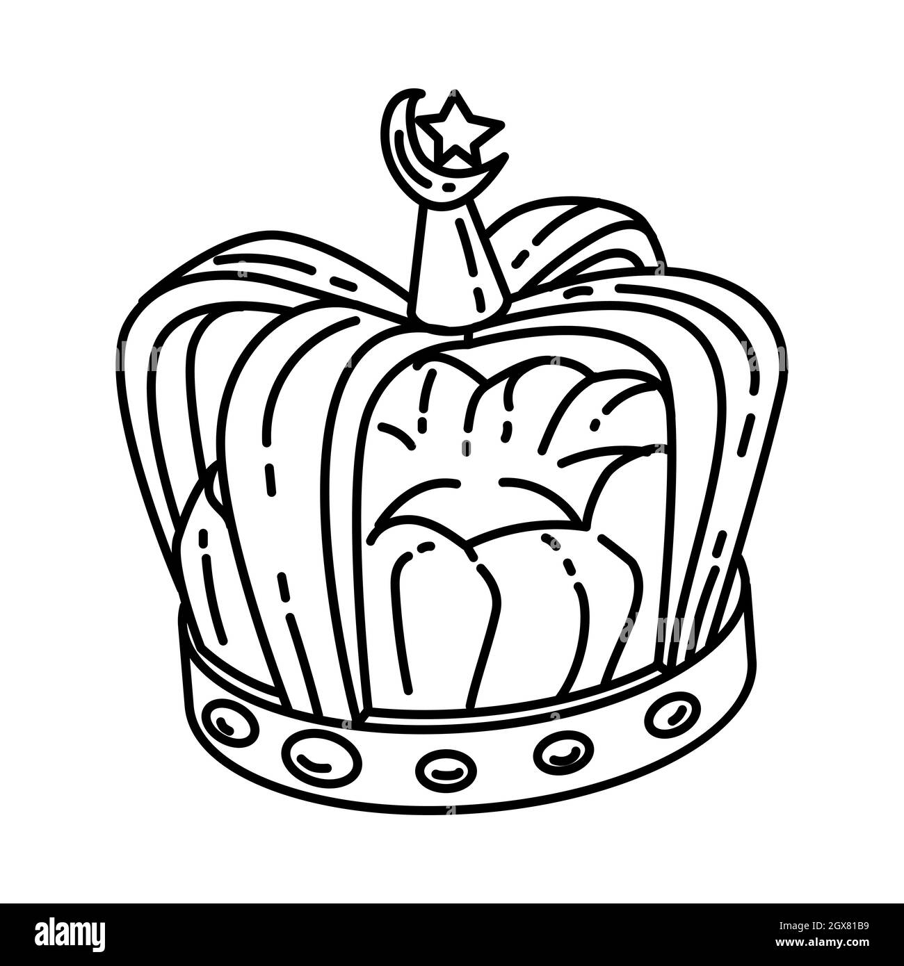 Muslim Royal Crown Juwelen Teil der muslimischen historischen Objekte handgezeichnete Ikone Set Vektor. Stock Vektor