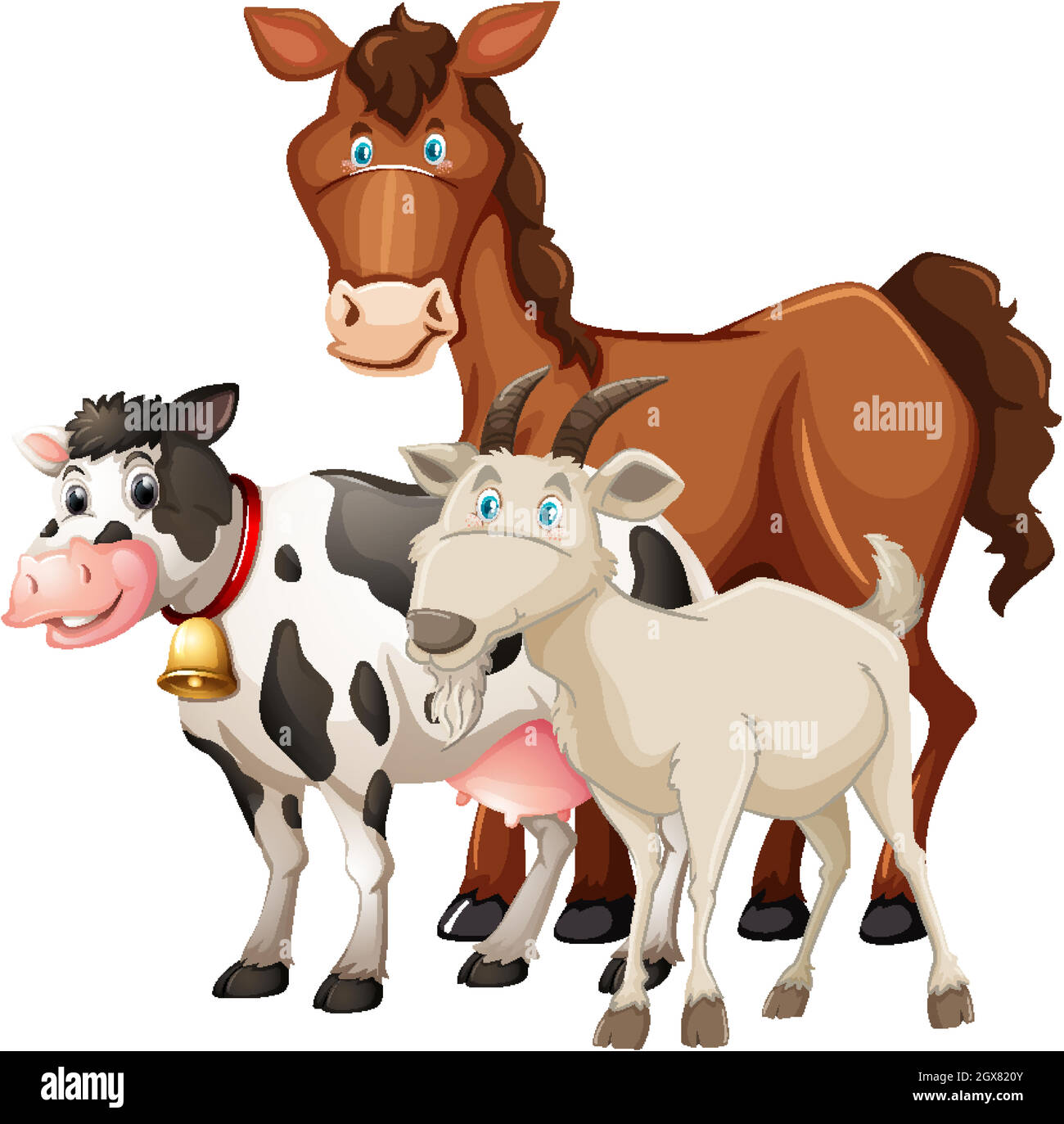 Gruppe von Nutztieren Pferd, Kuh und Schaf isoliert auf weißem Hintergrund Stock Vektor