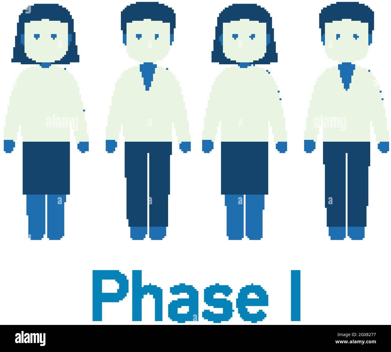 Set aus männlichem und weiblichem Symbol mit Phase 1-Logo Stock Vektor