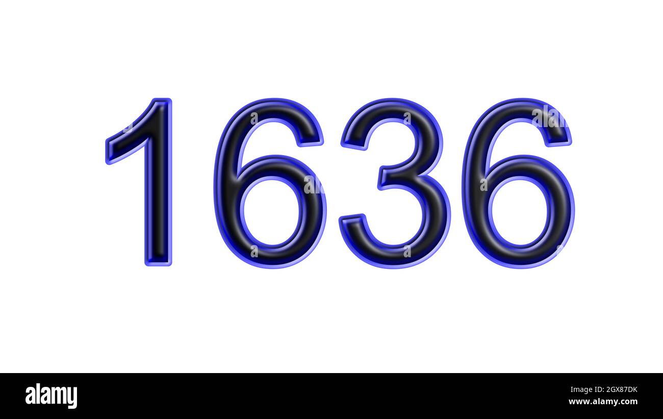 Blauer 1636-number-3d-Effekt weißer Hintergrund Stockfoto