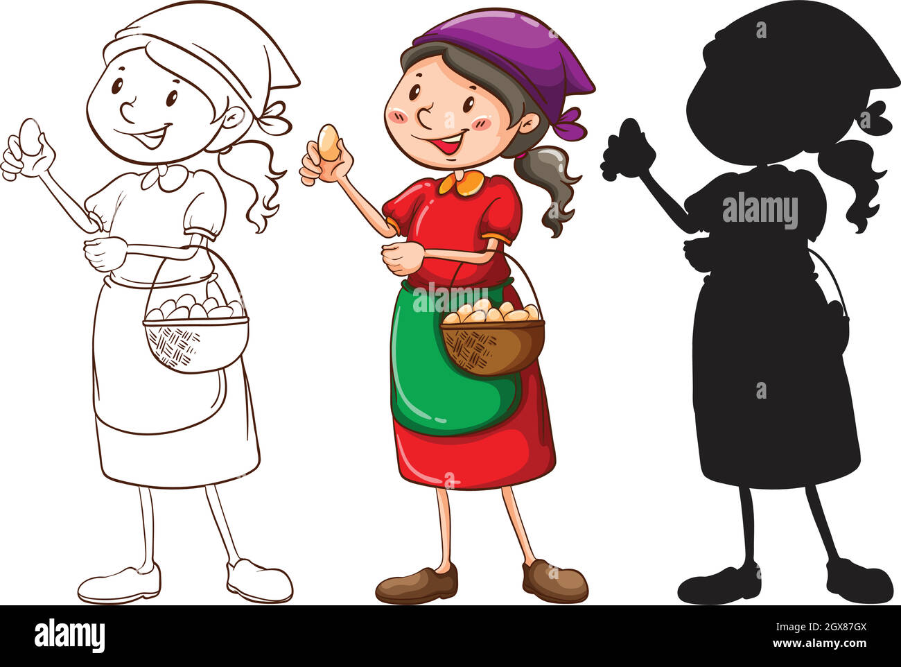 Eine Skizze einer Verkäuferin in verschiedenen Farben Stock Vektor