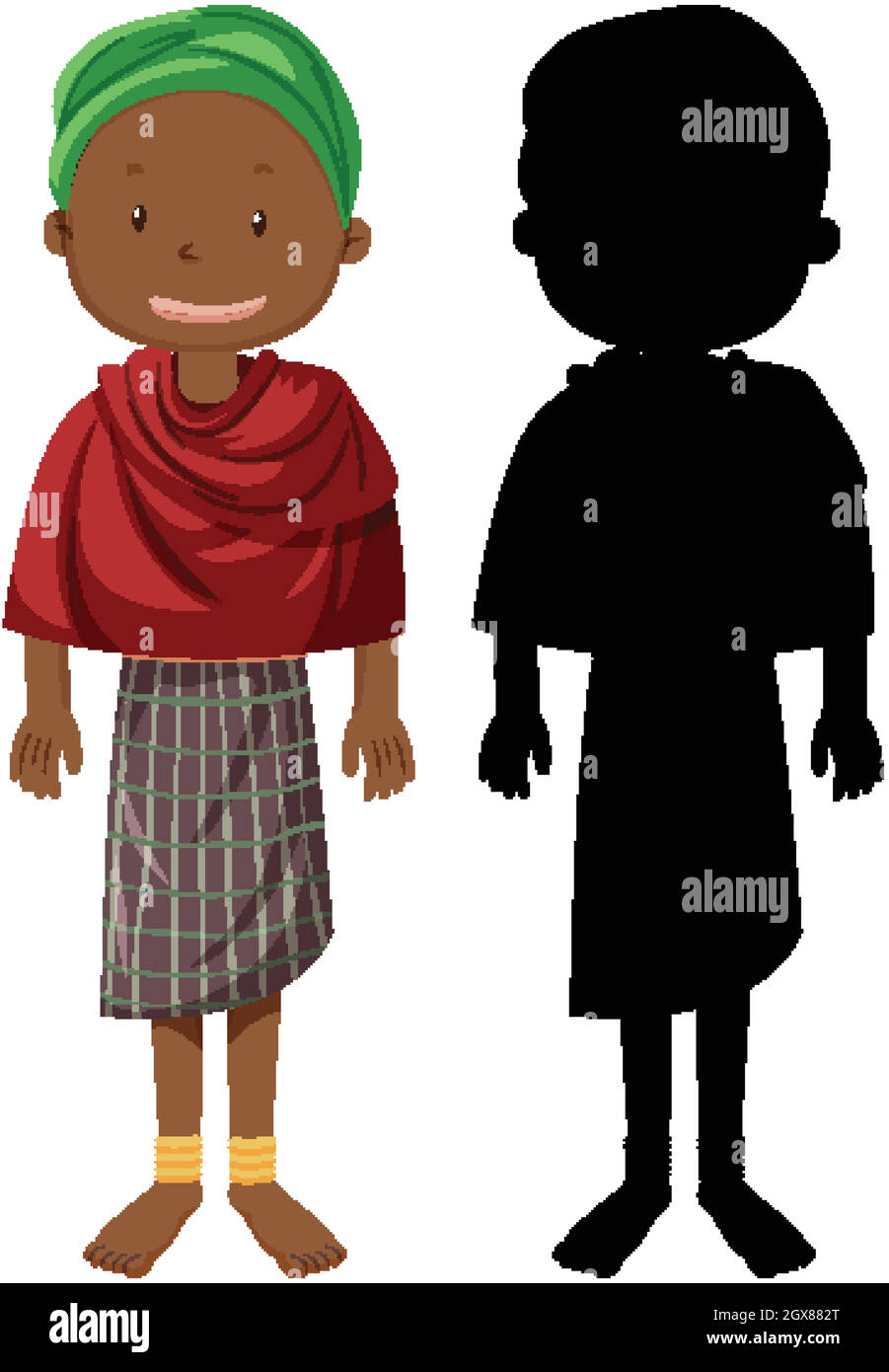 Satz von Menschen afrikanischer Stämme Charakter mit seiner Silhouette Stock Vektor