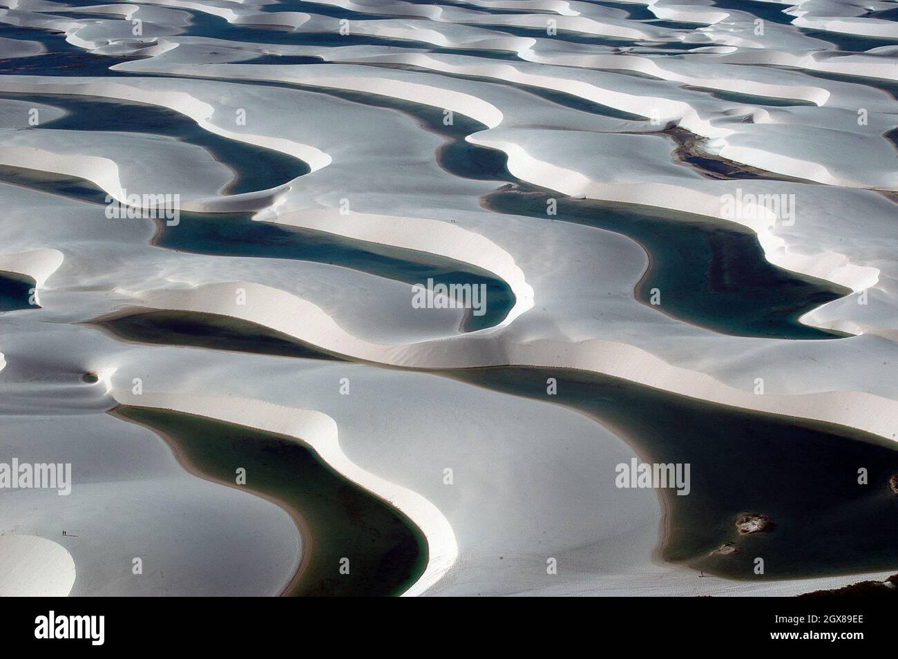 Luftaufnahme von Seen und Dünen des Lenois Maranhenses National Park, Maranh‹o, Brasilien Stockfoto