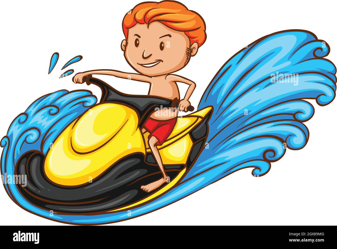 Eine Skizze eines Jungen, der ein Wasserfahrzeug fährt Stock Vektor