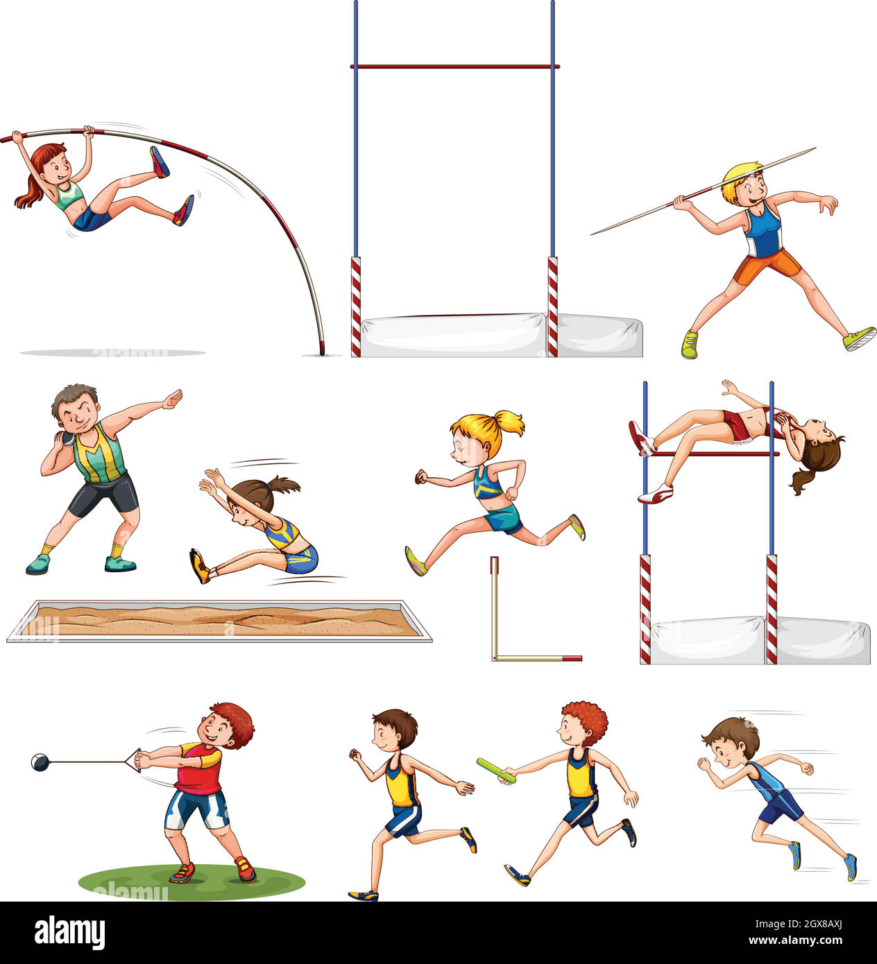 Verschiedene Arten von Leichtathletik-Sportarten Stock Vektor