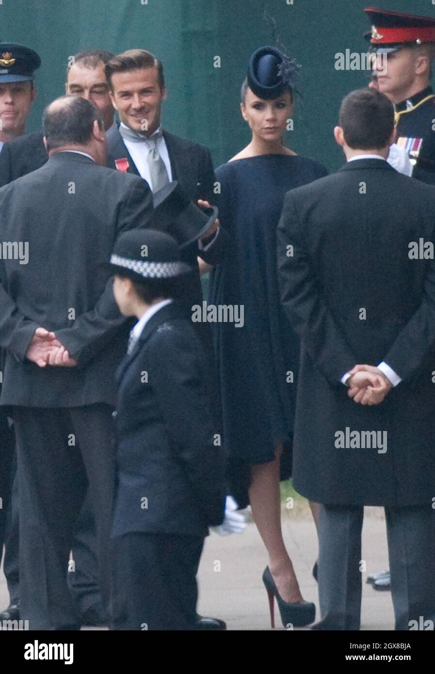 David Beckham und Victoria Beckham kommen am 29. April 2011 zur Hochzeit von Prinz William und Catherine Middleton in der Westminster Abbey an Stockfoto