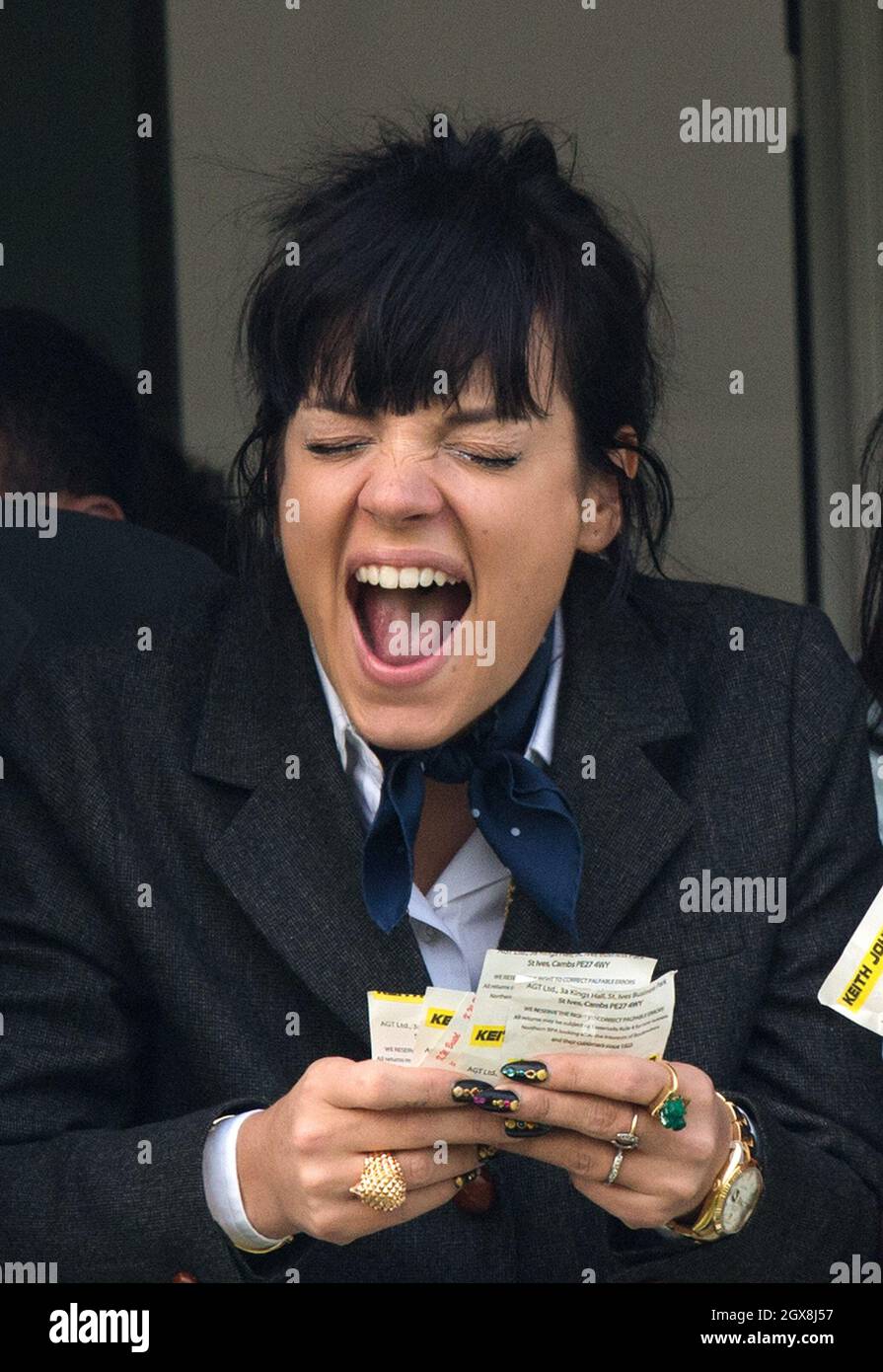 Lily Allen nimmt am 14. März 2014 am Gold Cup Day beim Cheltenham Festival Teil Stockfoto