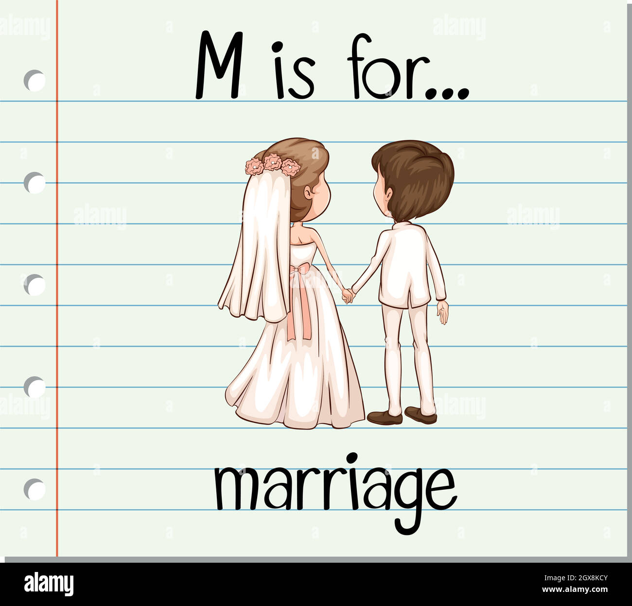 Der Buchstabe M der Flashcard ist für die Ehe bestimmt Stock Vektor