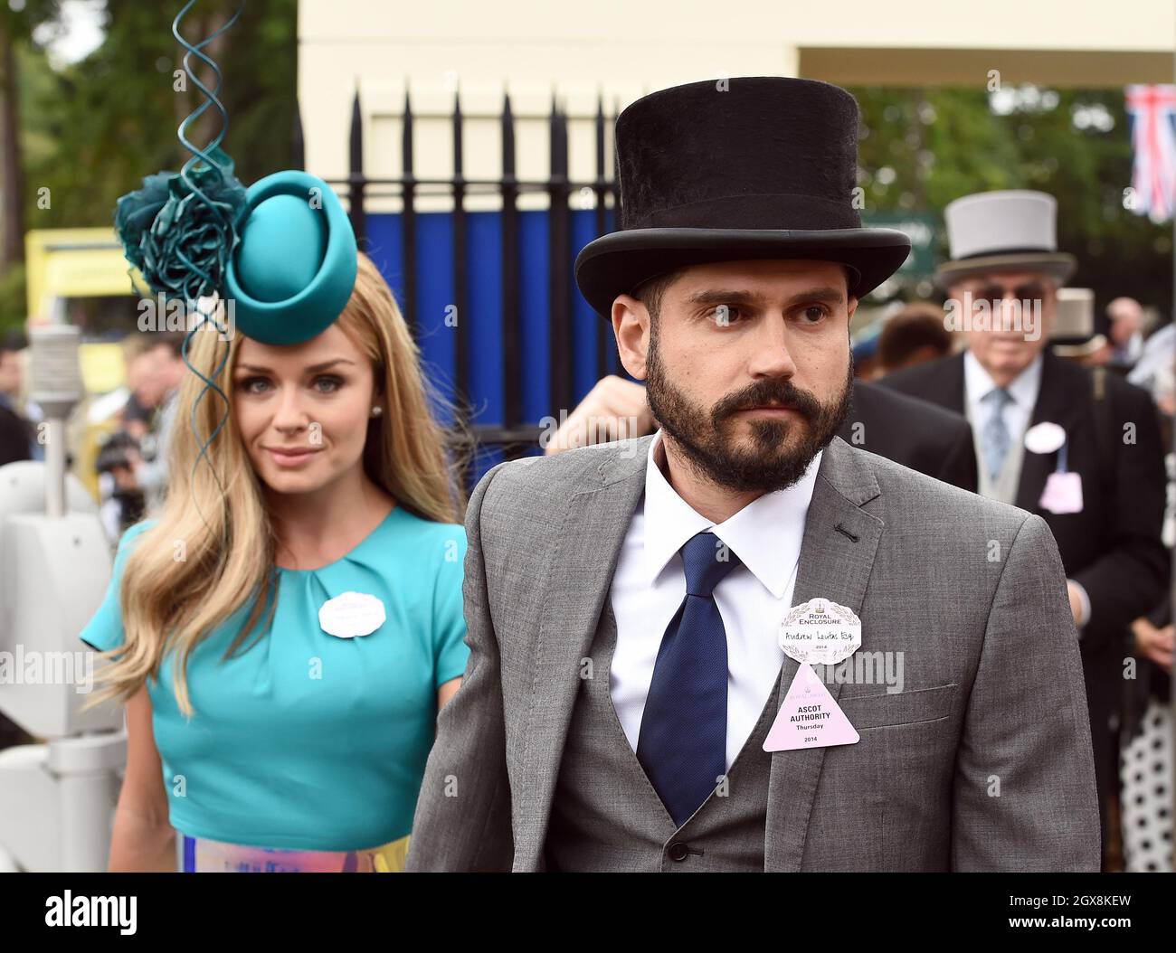 Katherine Jenkins und Andrew Levitas nehmen am 19. Juni 2014 am Ladies Day im Royal Ascot Teil. Stockfoto