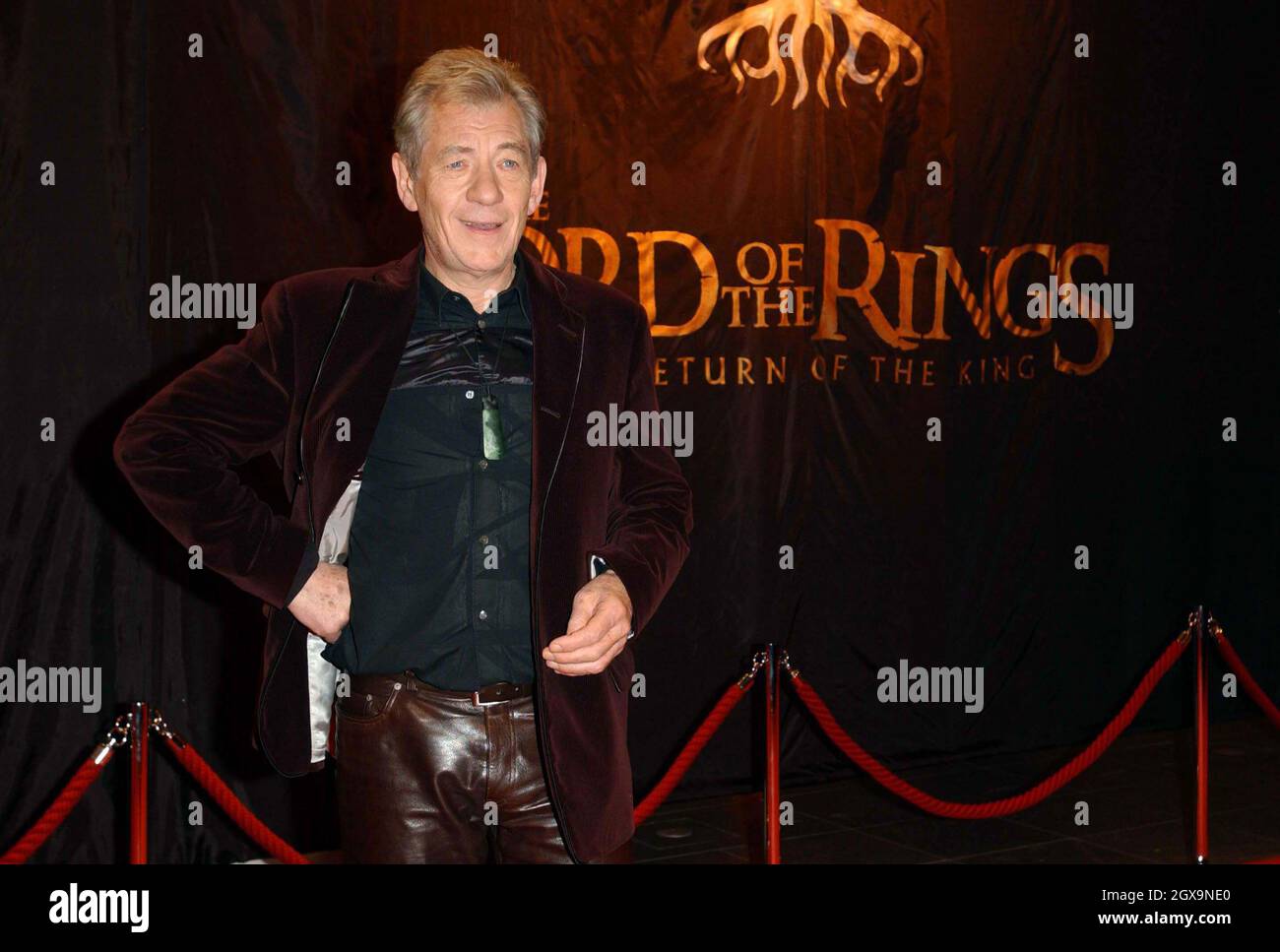 Ian McKellen bei der europäischen Premiere von „Lord of the Rings - The Return of the King“ im Sony Center, Potsdamer Platz, Berlin. Stockfoto