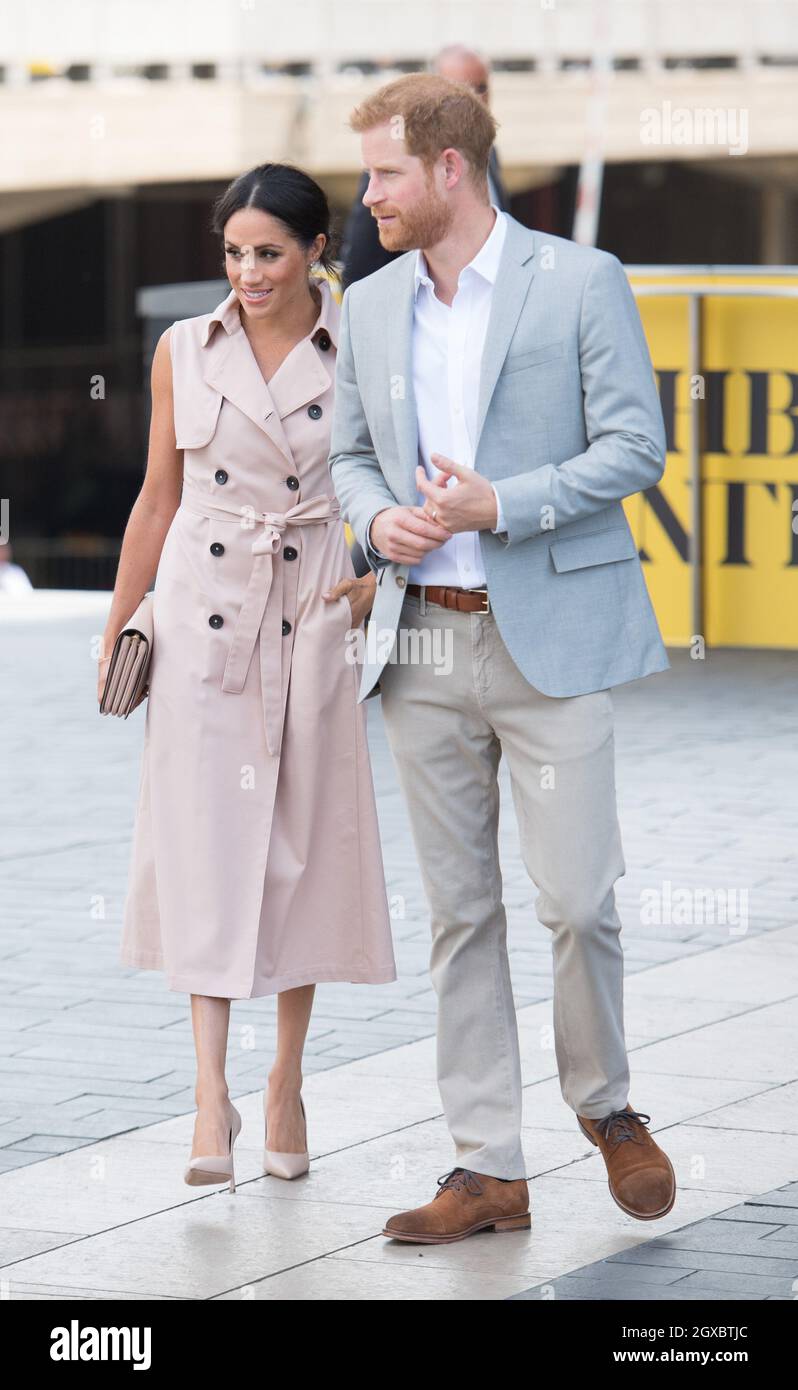 Der Herzog und die Herzogin von Sussex besuchen am 17. Juli 2018 die Nelson-Mandela-Jubiläumsausstellung im Southbank Centre in London. Stockfoto