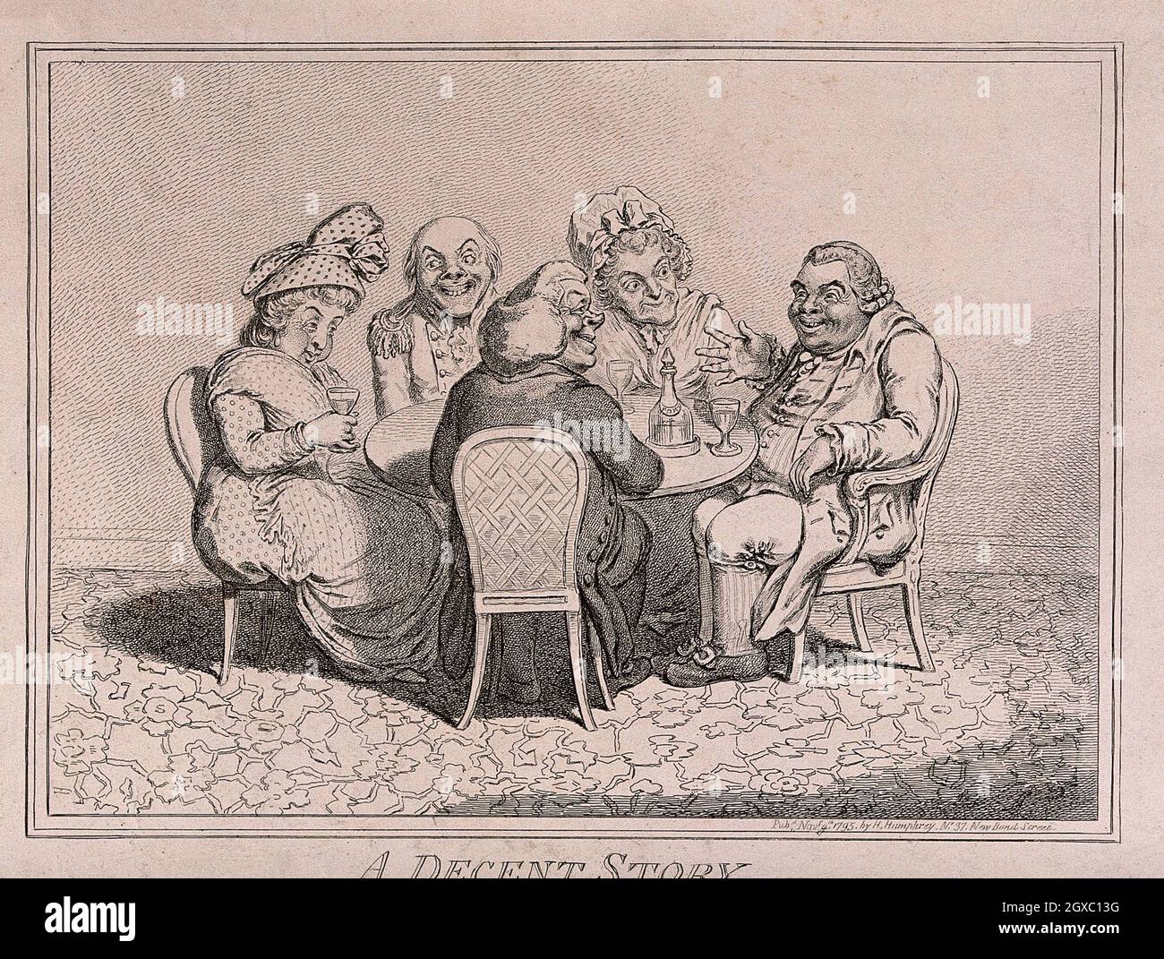 Fünf Ältere Menschen Sitzen An Einem Tisch Und Trinken Portwein, Während  Ein Mann Eine Geschichte Erzählt. Ätzen, C. 1795. - Eine Anständige  Geschichtenschöpfung [London] (No 37, New Bond Stockfotografie - Alamy