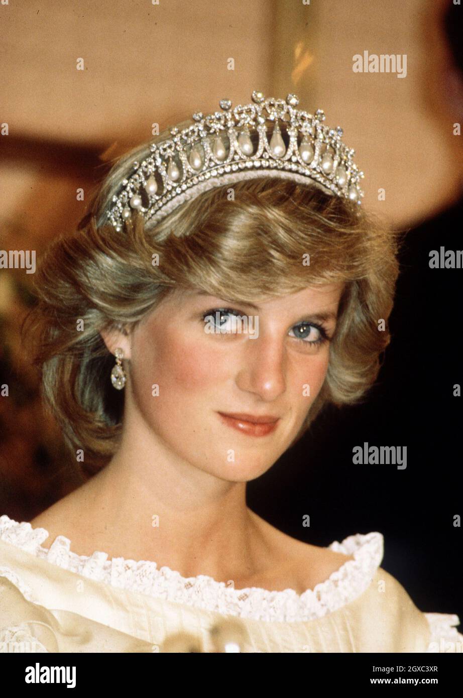 Diana, Prinzessin von Wales, trägt Tiara in Neuseeland im April 1983. Stockfoto