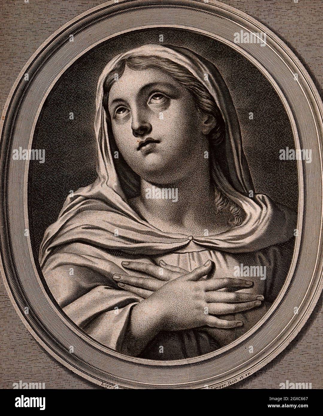 Heilige Maria (die selige Jungfrau). Stich von J. Boulanger nach N.P. Loyr. - Mitwirkende Loir, Nicolas Pierre, 1624-1679. Boulanger, Jean, 1608-ca. Stockfoto