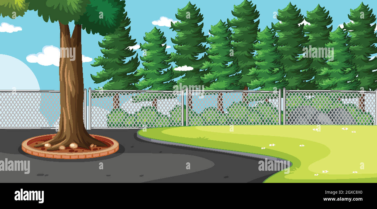 Leere Landschaft in Naturpark-Szene mit vielen Kiefern Stock Vektor